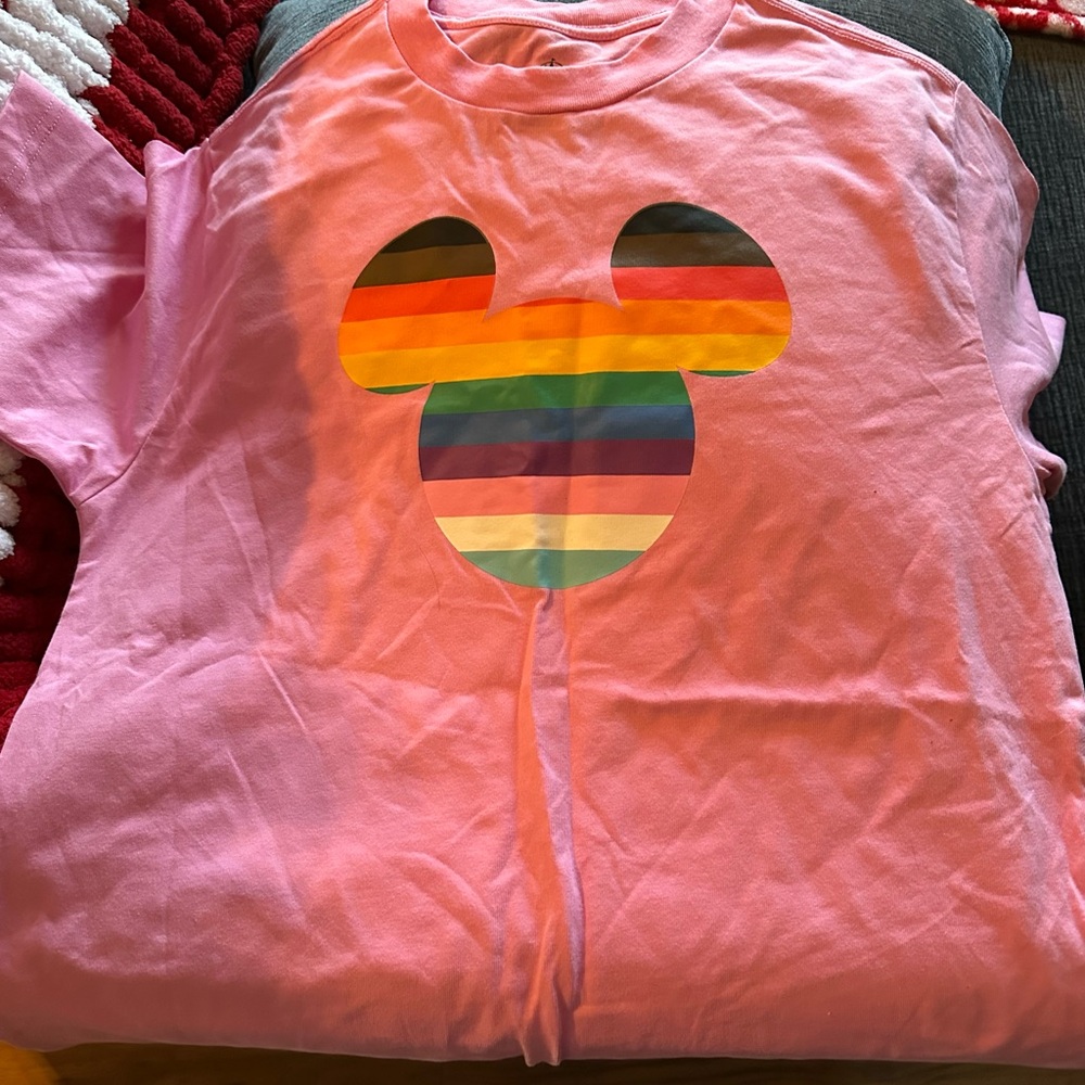 Disney Pink Short Sleeve Tee with Rainbow Mickey